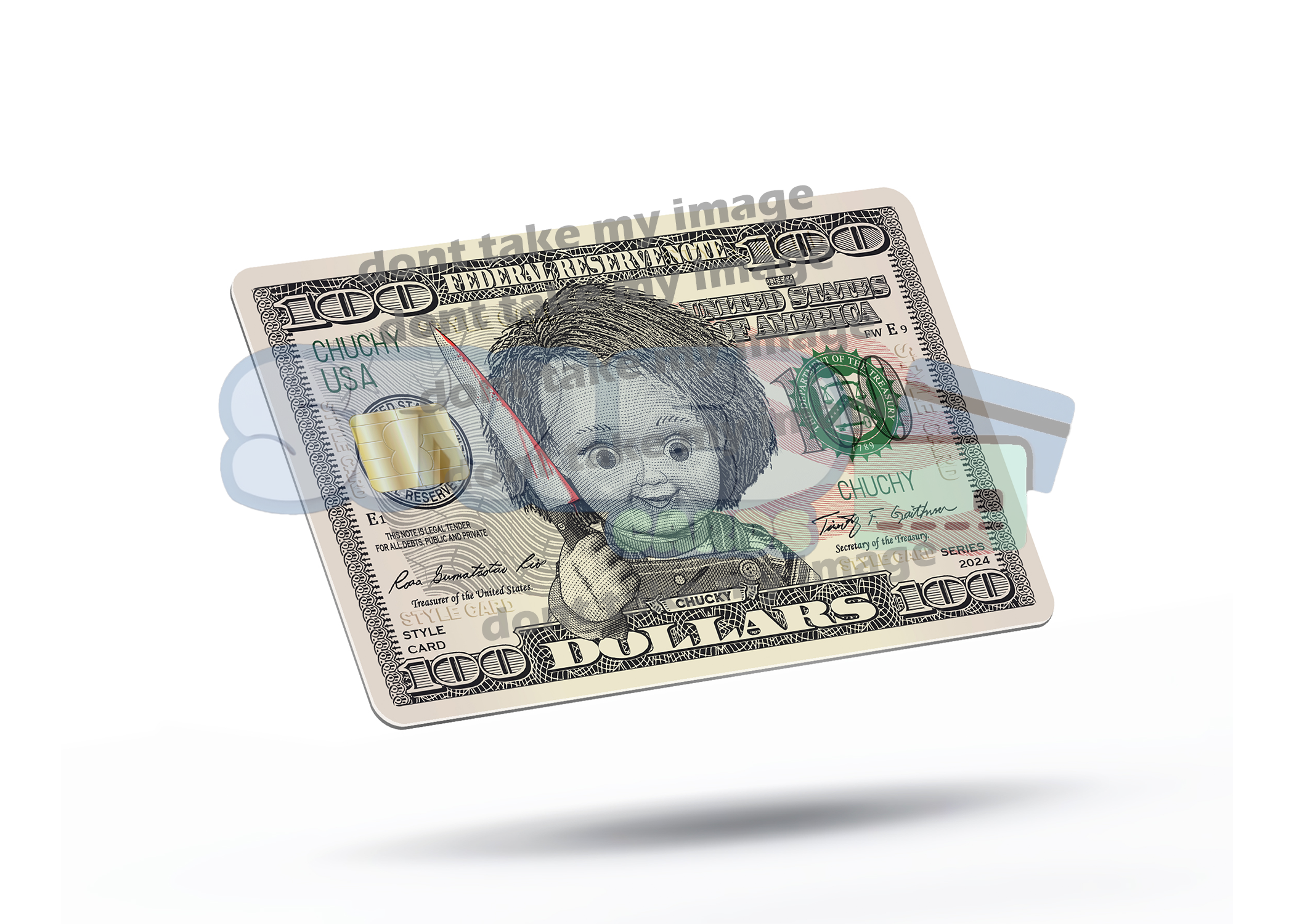 chucky on 100 bill - Styledcards